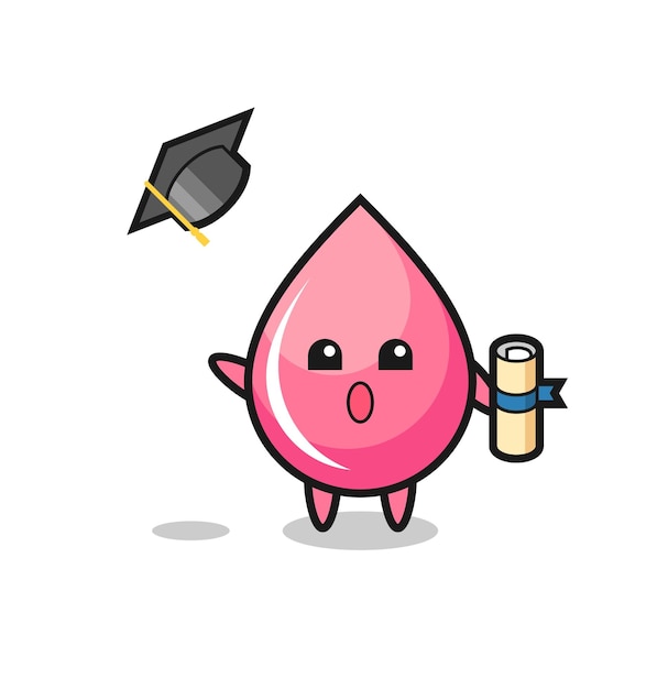 Illustration of strawberry juice drop cartoon throwing the hat at graduation