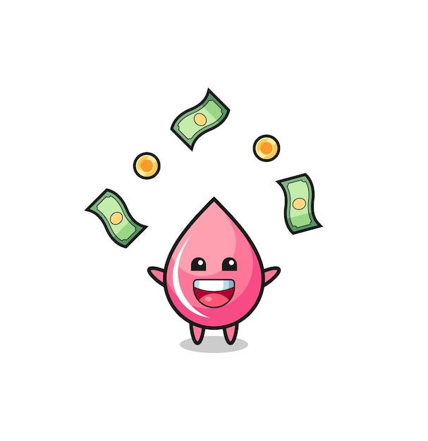 Illustration of the strawberry juice drop catching money falling from the sky cute design