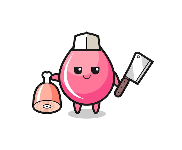 Illustration of strawberry juice drop character as a butcher