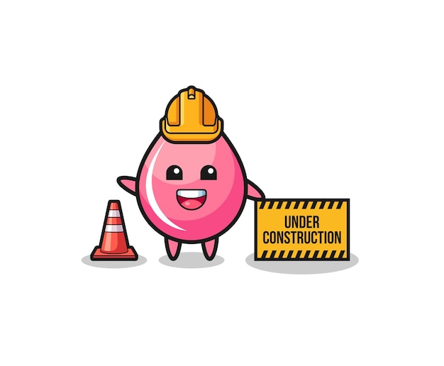 Illustration of strawberry juice drop with under construction banner