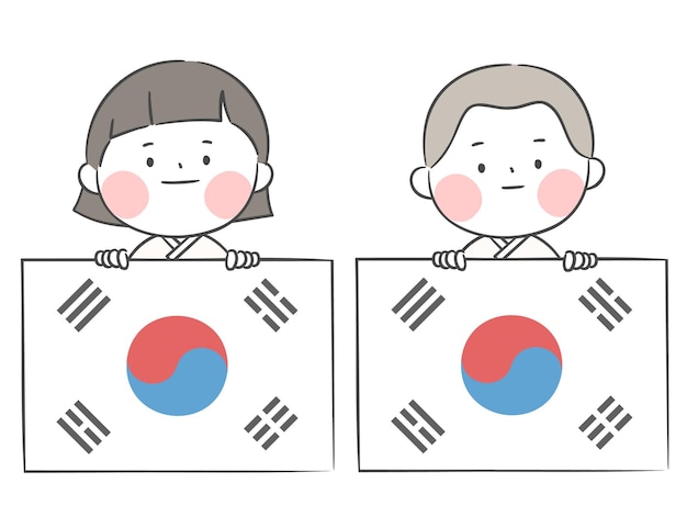 Vector an illustration of student holding the korean national flag