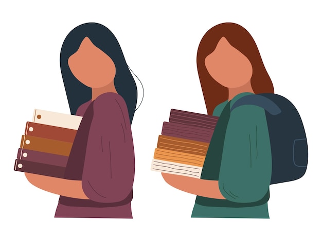 Vector illustration of students with book and backpack