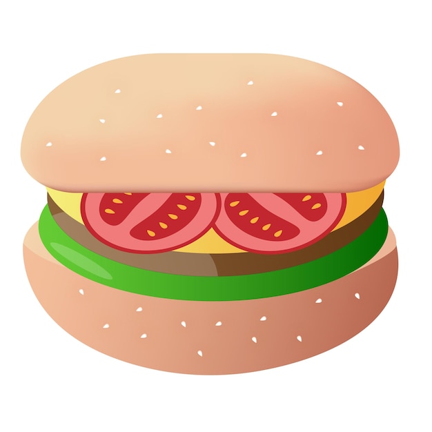 Иллюстрация стилизованного гамбургера или чизбургера. Изолированные на белом фоне.