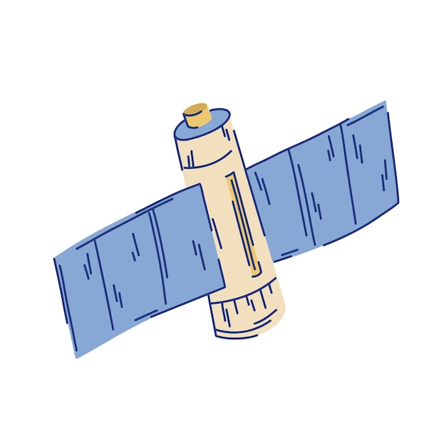 Illustrazione di un satellite spaziale stilizzato su sfondo bianco