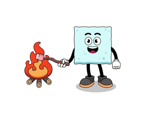 Illustration of sugar cube burning a marshmallow character design