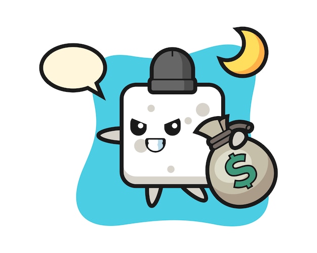 Illustration of sugar cube cartoon is stolen the money, cute style  for t shirt, sticker, logo element