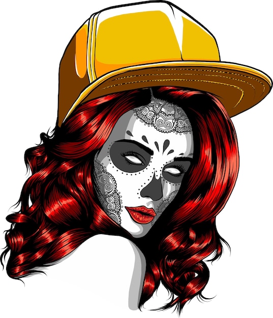 illustration of Sugar skull Girl on white background