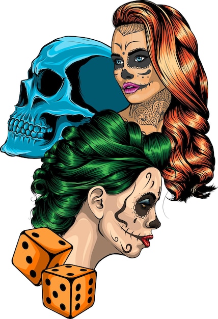 illustration of sugar woman skull design