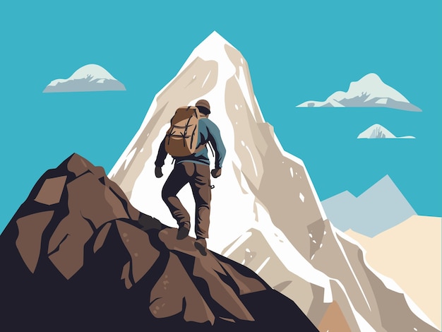 Illustrazione dell'avventura turistica di arrampicata in montagna summit pursuit
