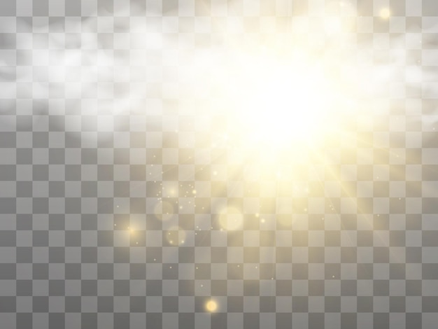 Illustration of the sun shining through the clouds. Sunlight. Cloudy vector.