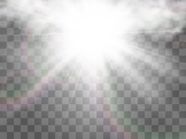 Illustration of the sun shining through the clouds. Sunlight. Cloudy vector.