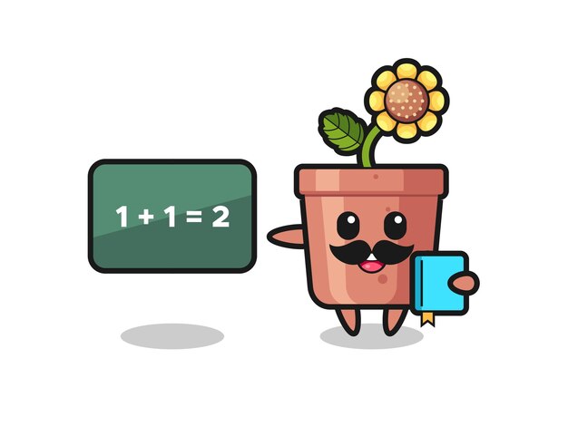 Illustration of sunflower pot character as a teacher