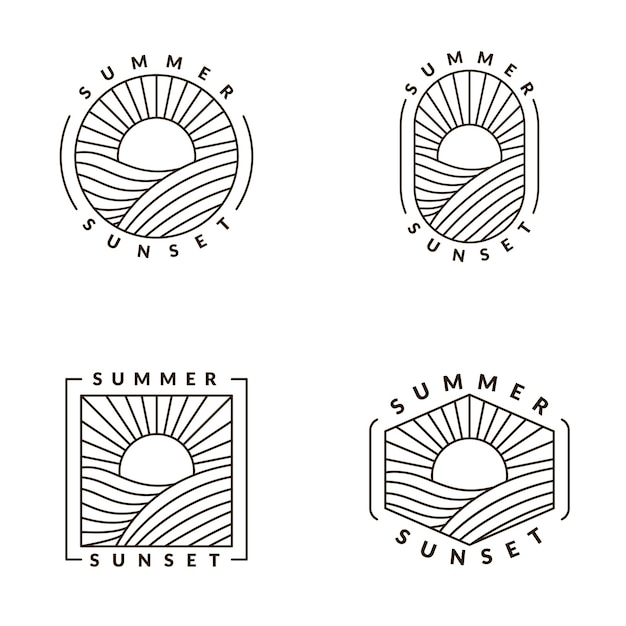 Illustration of sunset beach monoline or line art style vector