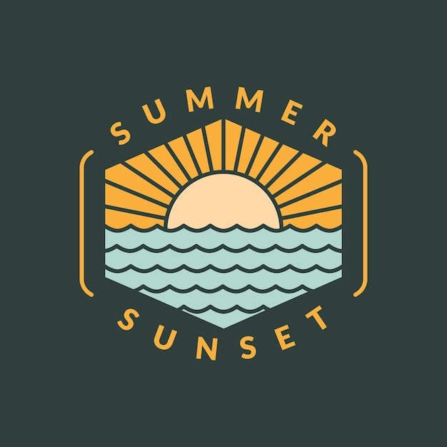 Illustration of sunset beach monoline or line art style vector