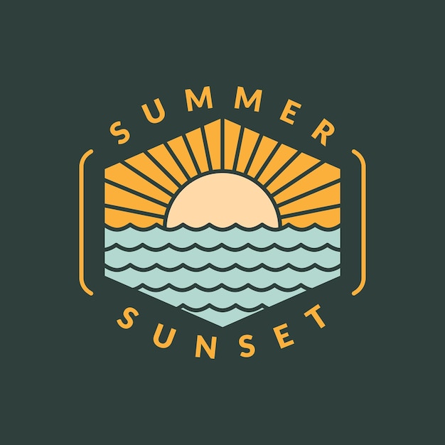 illustration of sunset beach monoline or line art style vector