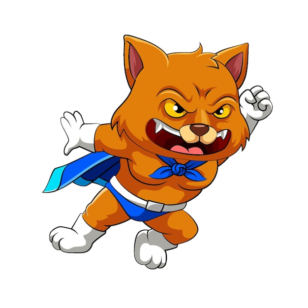 The illustration of the super cat with the blue cloak and white gloves is posing with the fight pose