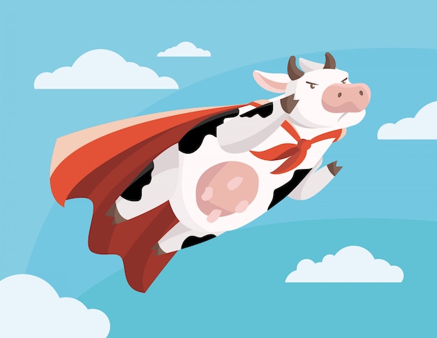 Vector illustration of a super flying cow