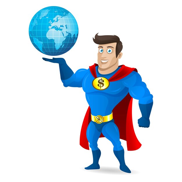 Illustration, superhero holds planet earth, format EPS 10