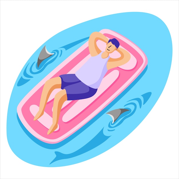 Vector illustration swimming at the beach during summer vacation