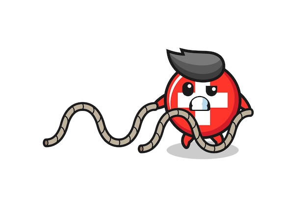 Illustration of switzerland doing battle rope workout , cute design