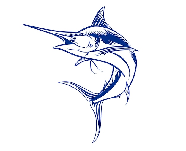 Illustration of Swordfish for logo and branding element monochrome