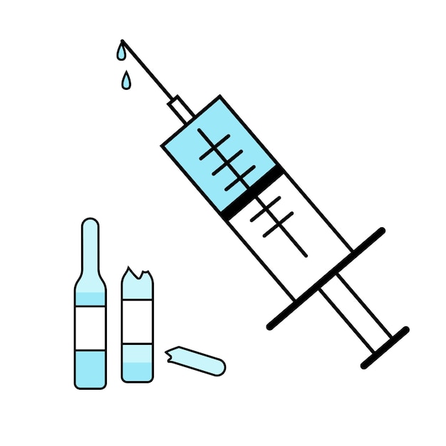 illustration of a syringe with ampoules on a transparent background