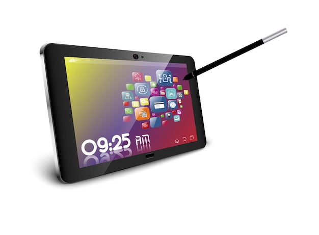 illustration of tablet pc with touch pen isolated