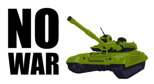 Illustration of a tank with an inscription on the left No to war