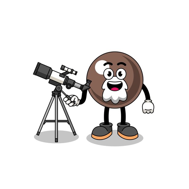 Illustration of tapioca pearl mascot as an astronomer character design