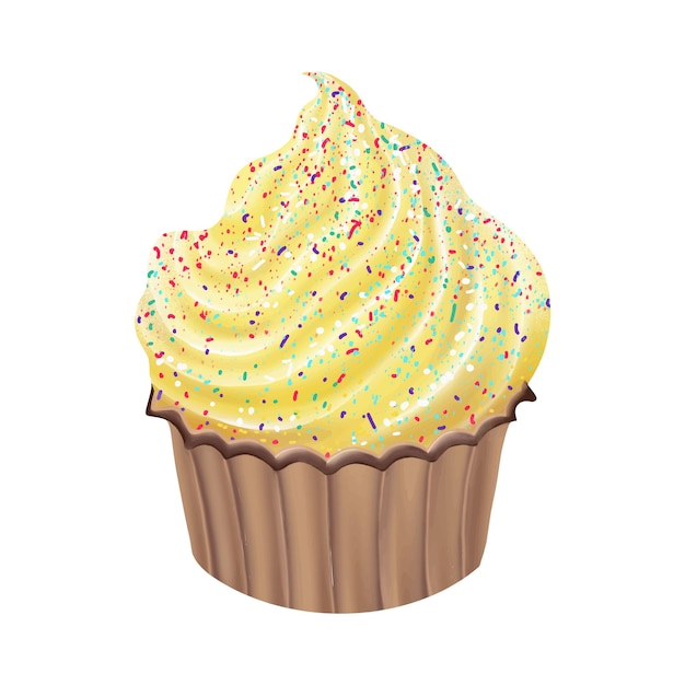 Vettore illustrazione di gustoso cupcake con crema gialla isolato su sfondo bianco. illustrazione vettoriale