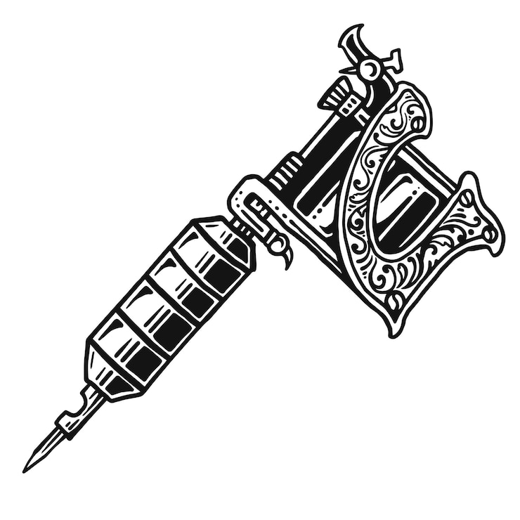 Vector 색 배경 에 손 으로 그려진 일러스트레이션 문신 기계