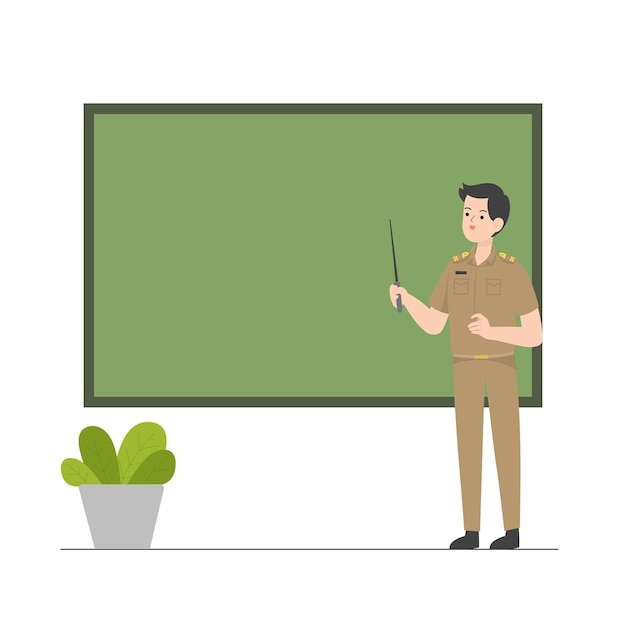 Illustration of a teacher is teaching in front of the blackboard