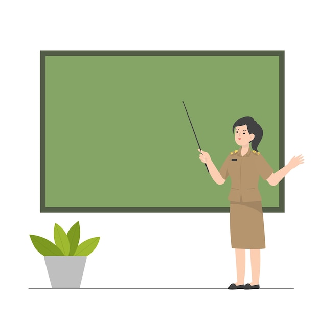 Illustration of a teacher is teaching in front of the blackboard