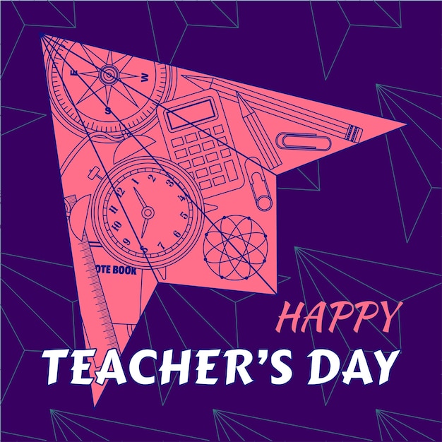 Vector an illustration for teachers day composed of a compass alarm clock calculator and paper planes