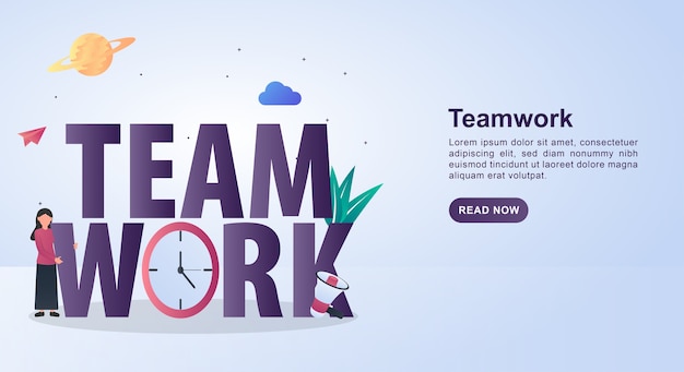 Vector illustration  of teamwork with clock and megaphone.