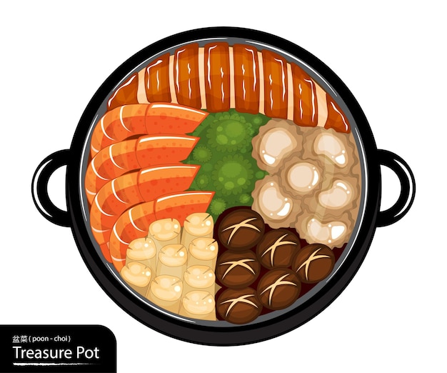 illustration of teasure pot chinese food menu for family reunion party