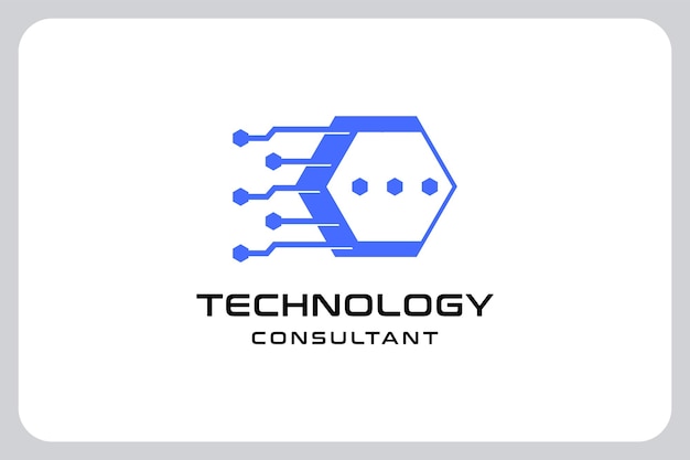 Illustration Technology consultant service logo vector with hexagon shape and talk bubble icon