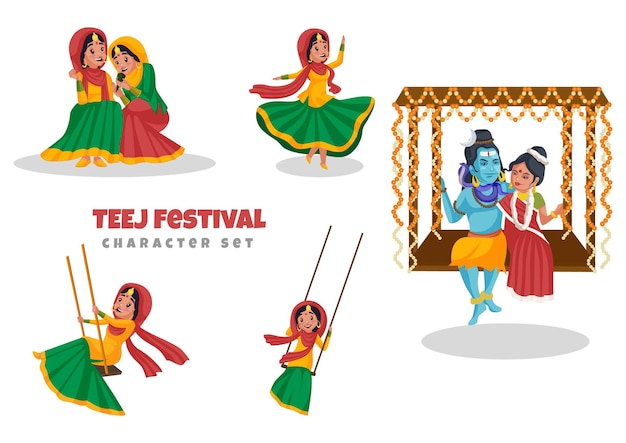 Illustration of teej festival character set