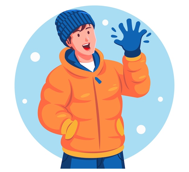 Vector illustration of a teenage boy wearing winter clothes