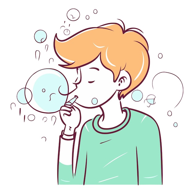 Vector illustration of a teenage boy with bubbles in his mouth