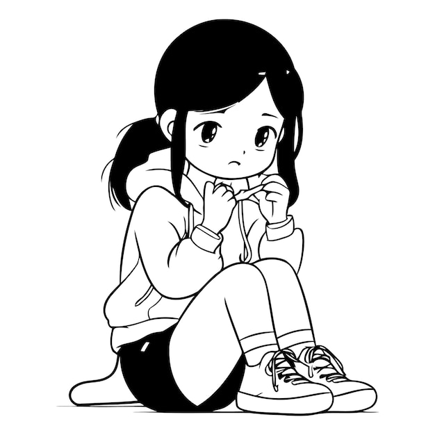Illustration of a Teenage Girl Sitting on the Floor and Smoking Cigarette