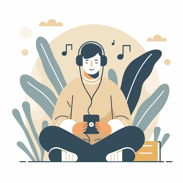 Vector illustration of a teenager sitting and relaxing designed using a flat design style