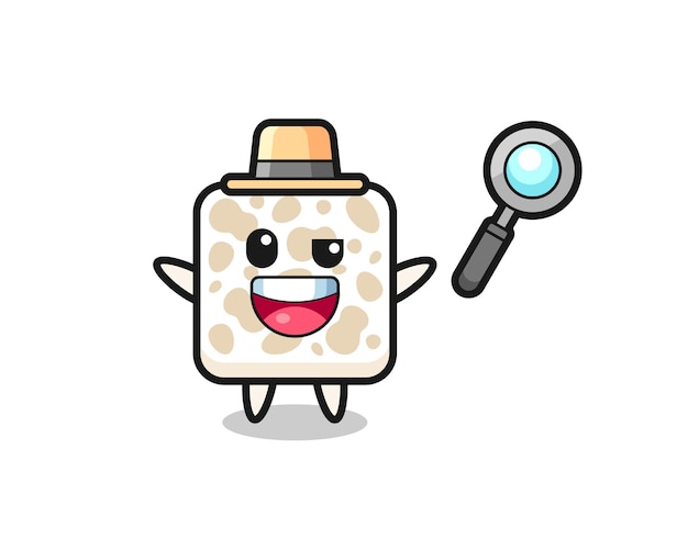 Illustration of the tempeh mascot as a detective who manages to solve a case