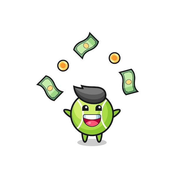 Illustration of the tennis catching money falling from the sky cute design