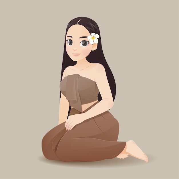 タイの伝統的な衣装のイラストタイの女性