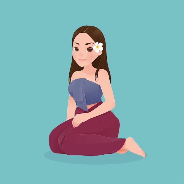 Illustration thai women in thai traditional dress, Traditional southeast asian costume, Vector and cartoon