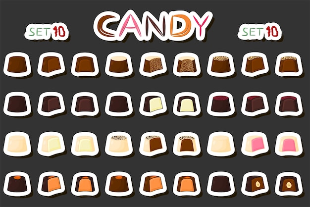 Vector illustration on theme beautiful big set sweet chocolate candy bonbon