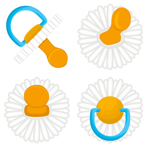 Vector illustration on theme big colored set baby pacifiers dummy with rubber nipple