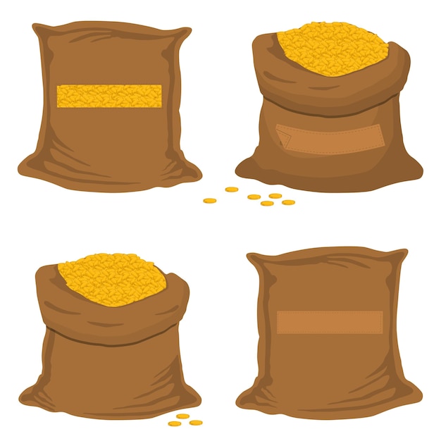 Vector illustration on theme big colored set different types bags full sack of coins