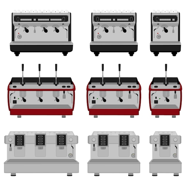 Illustration on theme big colored set different types coffee machine different size makers Coffee machine pattern consisting of collection accessory to maker Maker coffee machine for fresh coffee